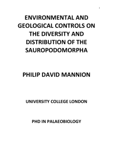 ENVIRONMENTAL AND  GEOLOGICAL CONTROLS ON  THE DIVERSITY AND  DISTRIBUTION OF THE 
