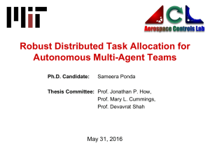 Robust Distributed Task Allocation for Autonomous Multi-Agent Teams May 31, 2016 Ph.D. Candidate: