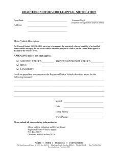 REGISTERED MOTOR VEHICLE APPEAL NOTIFICATION