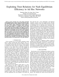 Exploiting Trust Relations for Nash Equilibrium Efficiency in Ad Hoc Networks