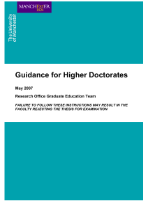 Guidance for Higher Doctorates  May 2007 Research Office Graduate Education Team