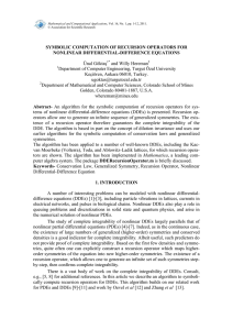 SYMBOLIC COMPUTATION OF RECURSION OPERATORS FOR NONLINEAR DIFFERENTIAL-DIFFERENCE EQUATIONS Ünal Göktaş