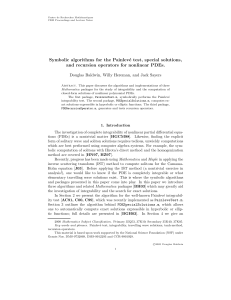 Symbolic algorithms for the Painlev´ e test, special solutions,