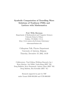 Symbolic Computation of Travelling Wave Solutions of Nonlinear PDEs and