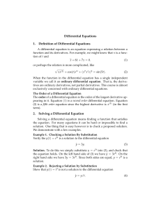 Differential Equations 1.  Deﬁnition of Differential Equations
