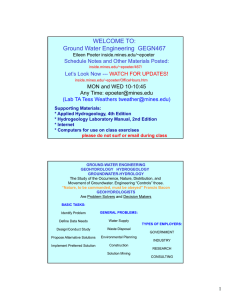 WELCOME TO: Ground Water Engineering  GEGN467 Let’s Look Now ---