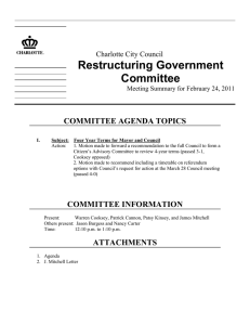 Restructuring Government Committee COMMITTEE AGENDA TOPICS Charlotte City Council