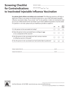 Screening Checklist for Contraindications to Inactivated Injectable Influenza Vaccination