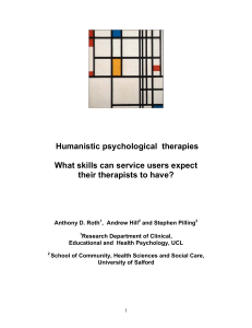 Humanistic psychological  therapies  What skills can service users expect