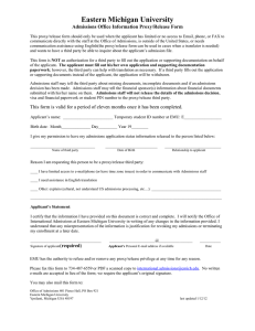 Eastern Michigan University Admissions Office Information Proxy/Release Form