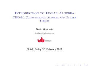 Introduction to Linear Algebra CIS002-2 Computational Alegrba and Number Theory David Goodwin