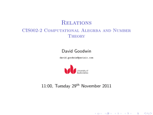 Relations CIS002-2 Computational Alegrba and Number Theory David Goodwin