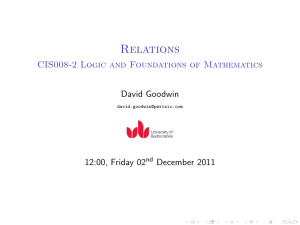 Relations CIS008-2 Logic and Foundations of Mathematics David Goodwin 12:00, Friday 02