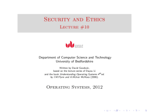 Security and Ethics Lecture #10 Department of Computer Science and Technology