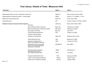 Test Library: Details of Tests / Measures Held  Test Name Abbrev