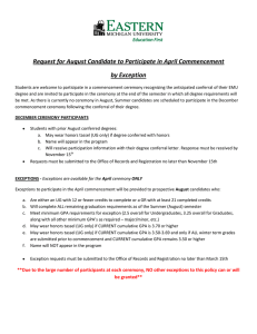 Request for August Candidate to Participate in April Commencement by Exception