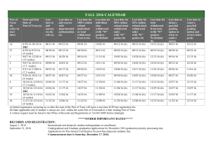 FALL 2016 CALENDAR