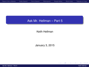 Ask Mr. Hellman – Part 5 Keith Hellman January 3, 2015