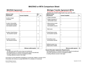 MACRAO or MTA Comparison Sheet MACRAO Agreement Michigan Transfer Agreement (MTA)