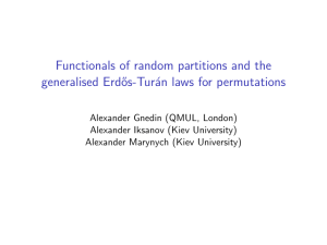 Functionals of random partitions and the generalised Erd˝ os-Tur´ an laws for permutations