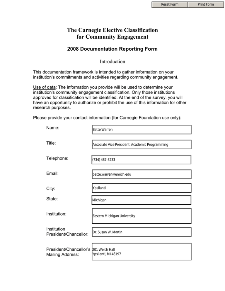 The Carnegie Elective Classification for Community Engagement 2008 ...