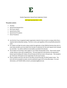 Student Organization Special Events Application Packet Valid beginning September 1, 2014