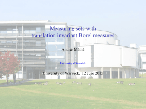 Measuring sets with translation invariant Borel measures Andr´as M´ath´e