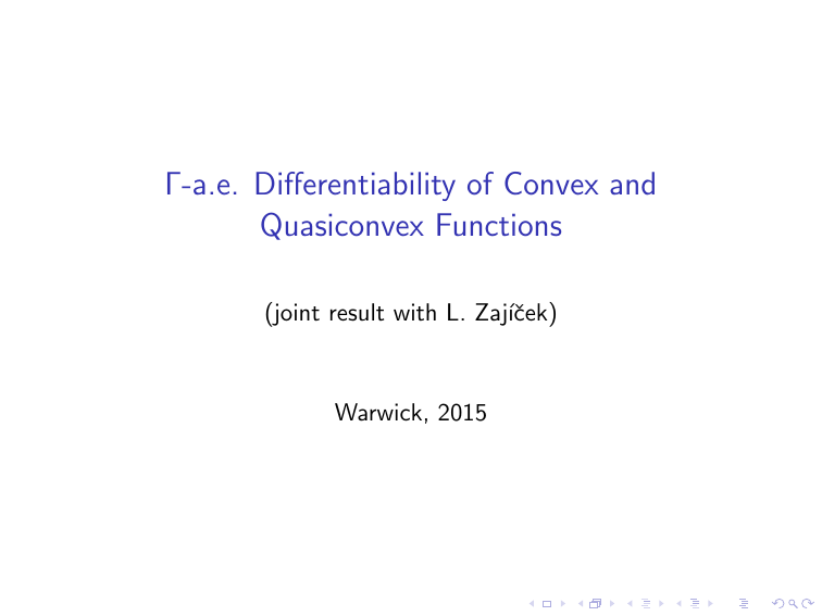 G A E Differentiability Of Convex And Quasiconvex Functions Joint Result With L Zaj Iˇ Cek