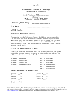 Massachusetts Institute of Technology Department of Economics 14.01 Principles of Microeconomics Exam #1