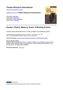 Theatre Research International Dossier: History, Memory, Event: A Working Archive