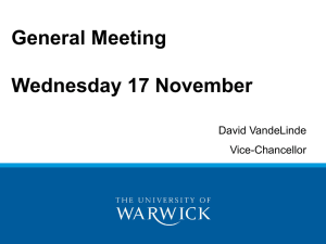 General Meeting Wednesday 17 November David VandeLinde Vice-Chancellor