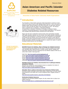 Asian American and Pacific Islander Diabetes Related Resources Resource Sheet