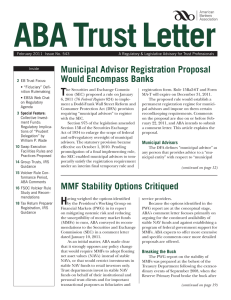 ABA Trust Letter T Municipal Advisor Registration Proposal Would Encompass Banks