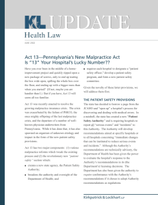 UPDATE Health Law Act 13—Pennsylvania’s New Malpractice Act