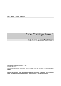 Excel Training - Level 1   Microsoft® Excel® Training
