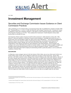 Investment Management  Securities and Exchange Commission Issues Guidance on Client Commission Practices