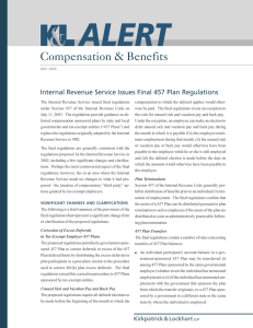 Compensation &amp; Benefits Internal Revenue Service Issues Final 457 Plan Regulations