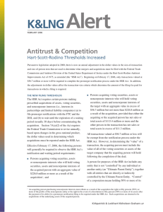Alert K&amp;LNG Antitrust &amp; Competition Hart-Scott-Rodino Thresholds Increased