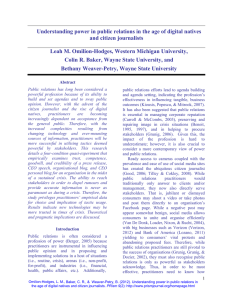 Understanding power in public relations in the age of digital... and citizen journalists  Leah M. Omilion-Hodges, Western Michigan University,