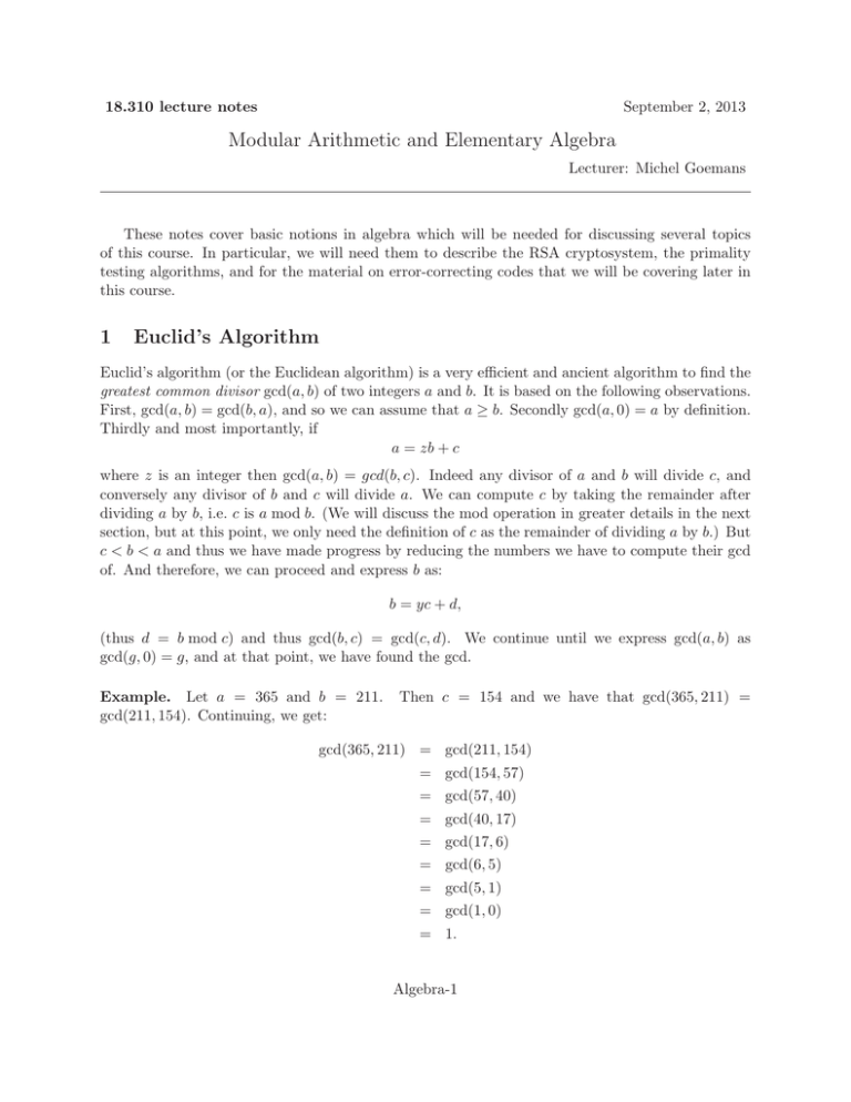 Modular Arithmetic And Elementary Algebra