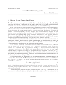 Linear Error-Correcting Codes 1 Linear Error Correcting Codes