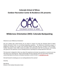Wilderness Orientation (WO): Colorado Backpacking Colorado School of Mines