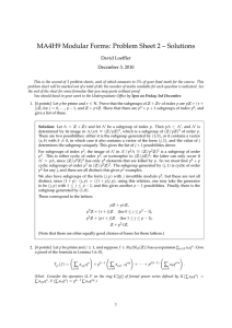 MA4H9 Modular Forms: Problem Sheet 2 – Solutions David Loeffler