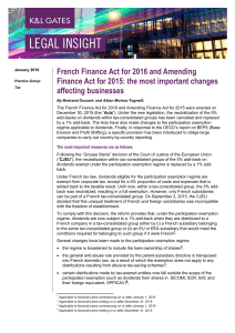 French Finance Act for 2016 and Amending affecting businesses