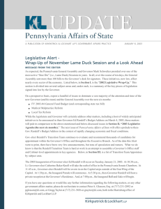 UPDATE Pennsylvania Affairs of State Legislative Alert -