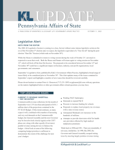 UPDATE Pennsylvania Affairs of State Legislative Alert