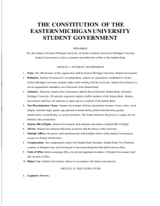THE CONSTITUTION  OF THE EASTERN MICHIGAN UNIVERSITY STUDENT GOVERNMENT