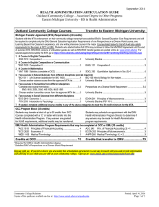 HEALTH ADMINISTRATION ARTICULATION GUIDE Oakland Community College Courses: