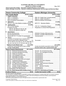 EASTERN MICHIGAN UNIVERSITY ARTICULATION GUIDE  May 2013