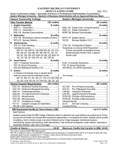 EASTERN MICHIGAN UNIVERSITY ARTICULATION GUIDE  May 2013
